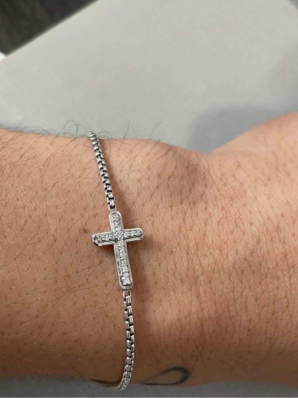 David Yurman Petite Cross Chain Bracelet Sterling Silver with Pave Diamonds - Picture 2 of 8